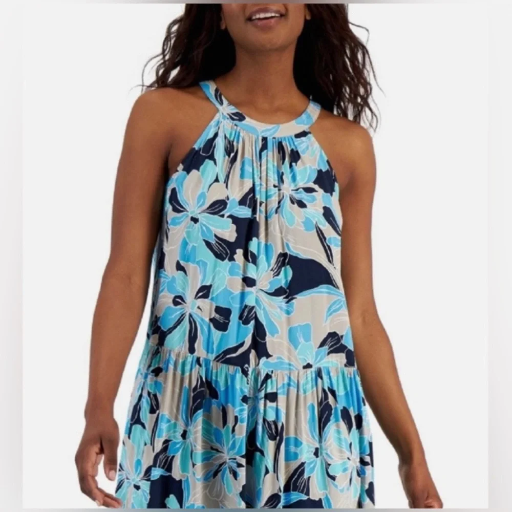 Tommy Hilfiger Women's Floral Print Halter Maxi Dress. - Picture 2 of 4
